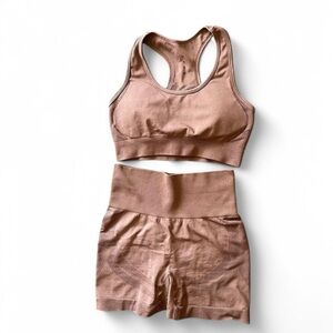 Seamless Brown Sports Bra and Shorts Set